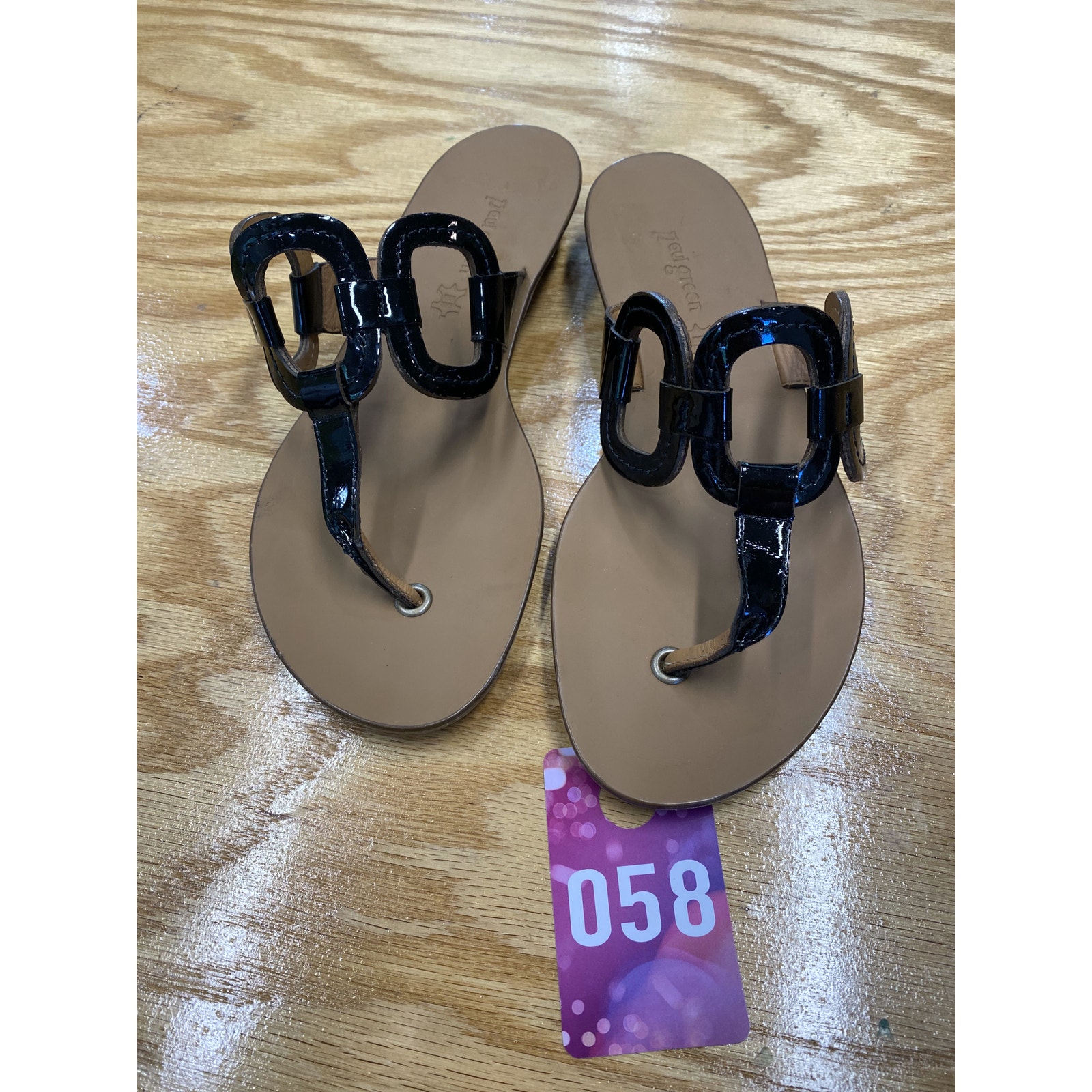 Paul Green Sandals Women's 8.5 Black Patent Leather Slides Sandals Flip Flops